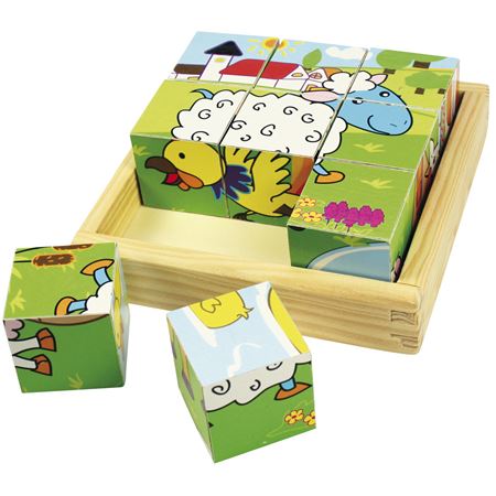Wooden Toys for 2 Years Old TOWO Wooden Blocks Cube Puzzles Wooden Cube Jigsaw Puzzles 9 Wooden Cubes Blocks to Make 6 Wild Animals Pictures in a Wooden Box 