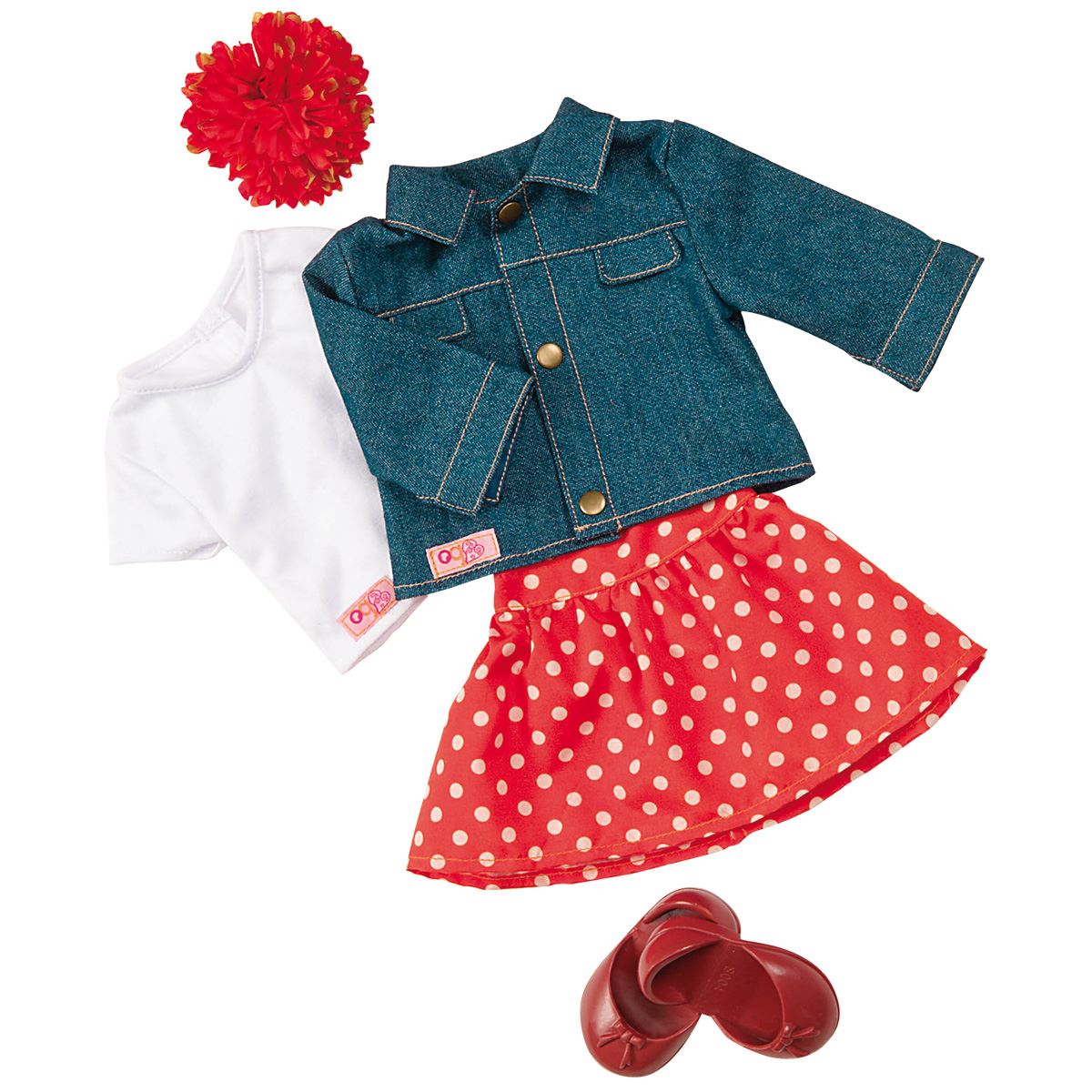 Dolls Outfit Denim Jacket & Spotty Skirt Dolls Accessories