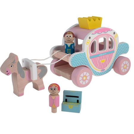 Indigo Jamm Princess Polly Carriage Classic Wooden Toy Playset with Removable Roof and Passengers